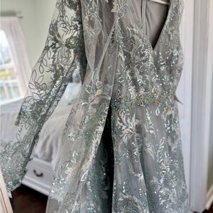 Mac Duggal SeaGlass Blue Green Embroidered Sequin Mesh Gown